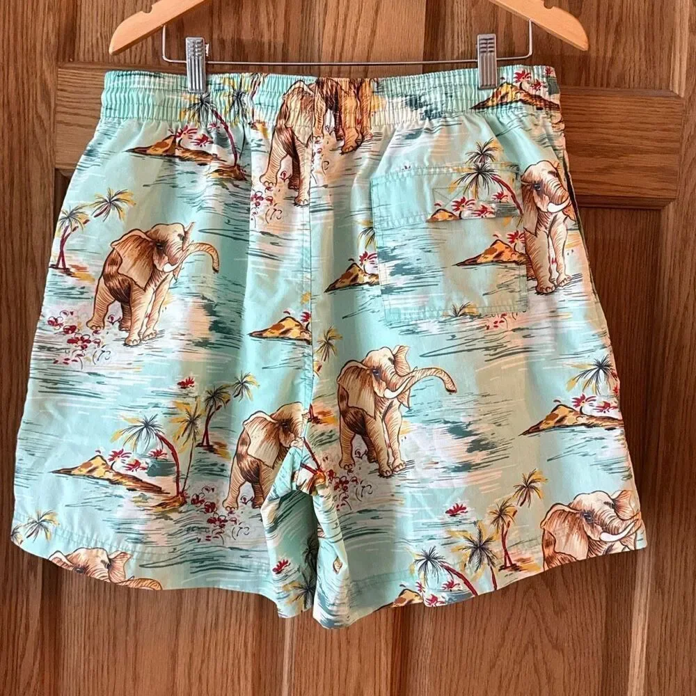 POLO RALPH LAUREN Vintage 90s Tropical Elephant Print Swim Trunks XL